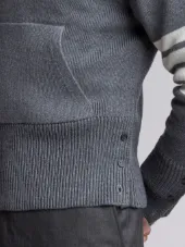 Pullover Hoodie With Rib Stitch In Grey Merino