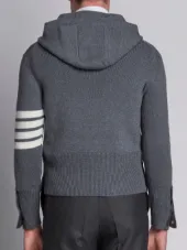 Pullover Hoodie With Rib Stitch In Grey Merino
