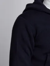 Pullover Hoodie With Rib Stitch In Navy Merino