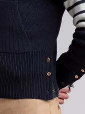 Pullover Hoodie With Rib Stitch In Navy Merino