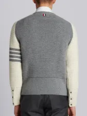 Raglan Crewneck Pullover With Ottoman Stitch & 4-Bar Stripe In Light Grey Cashmere