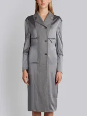 Reconstructed Overcoat Lining Dress In Grey Silk Charmeuse