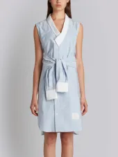 Reconstructed Sleeveless Wrap Shirtdress In Light Blue Oxford