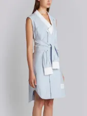 Reconstructed Sleeveless Wrap Shirtdress In Light Blue Oxford