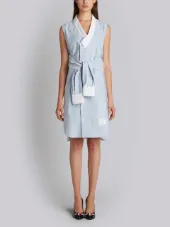 Reconstructed Sleeveless Wrap Shirtdress In Light Blue Oxford