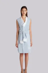 Reconstructed Sleeveless Wrap Shirtdress In Light Blue Oxford