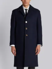 Relaxed Bal Collar Overcoat Shell In Navy Double Face Melton