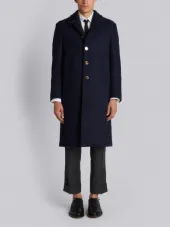 Relaxed Bal Collar Overcoat Shell In Navy Double Face Melton