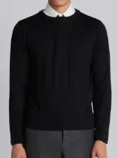 Relaxed Crewneck Pullover In Black Mercerized Merino