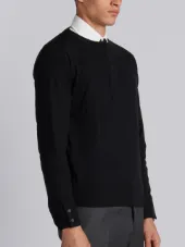 Relaxed Crewneck Pullover In Black Mercerized Merino