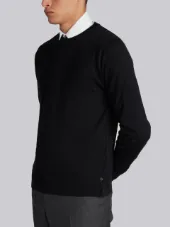 Relaxed Crewneck Pullover In Black Mercerized Merino