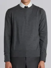 Relaxed Crewneck Pullover In Medium Grey Mercerized Merino