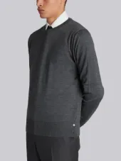 Relaxed Crewneck Pullover In Medium Grey Mercerized Merino