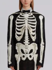 Reverse Opening Cardigan Jacket In Crystal Skeleton Embroidery