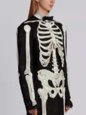 Reverse Opening Cardigan Jacket In Crystal Skeleton Embroidery