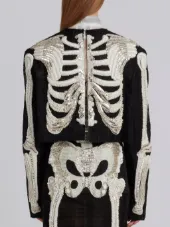Reverse Opening Cardigan Jacket In Crystal Skeleton Embroidery