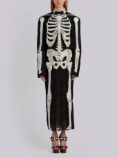 Reverse Opening Cardigan Jacket In Crystal Skeleton Embroidery