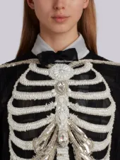 Reverse Opening Cardigan Jacket In Crystal Skeleton Embroidery