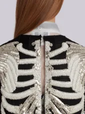 Reverse Opening Cardigan Jacket In Crystal Skeleton Embroidery
