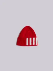 Rib Hat With 4-Bar Stripe In Red Cashmere