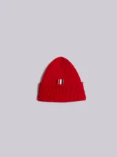 Rib Hat With 4-Bar Stripe In Red Cashmere