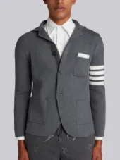Rib Knit Sport Coat With White 4 Bar Stripe In Medium Grey Fine Merino Wool