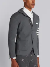 Rib Knit Sport Coat With White 4 Bar Stripe In Medium Grey Fine Merino Wool