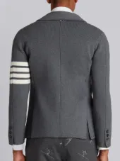 Rib Knit Sport Coat With White 4 Bar Stripe In Medium Grey Fine Merino Wool