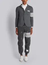 Rib Knit Sport Coat With White 4 Bar Stripe In Medium Grey Fine Merino Wool
