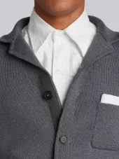 Rib Knit Sport Coat With White 4 Bar Stripe In Medium Grey Fine Merino Wool