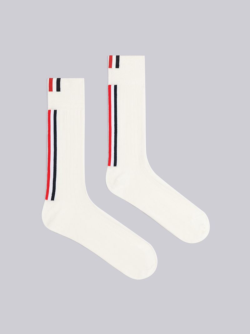 RIB STITCH MERINO STRIPE MID CALF SOCKS