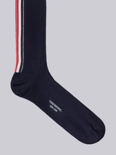 Over The Calf Socks With White 4-Bar Stripe In Lightweight Cotton