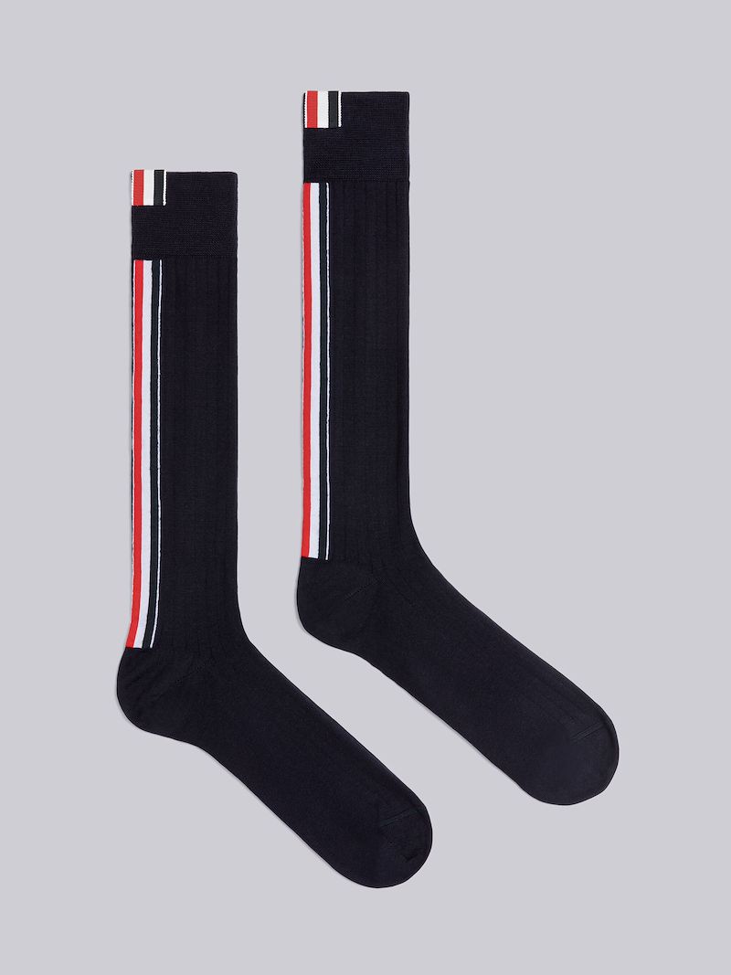 RIB STITCH MERINO STRIPE OVER THE CALF SOCKS