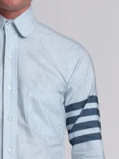 Round Collar Shirt With Woven 4-Bar Stripe In Blue And White University Stripe Oxford