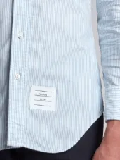 Round Collar Shirt With Woven 4-Bar Stripe In Blue And White University Stripe Oxford