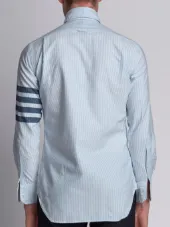 Round Collar Shirt With Woven 4-Bar Stripe In Blue And White University Stripe Oxford