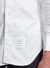 Round Collar Shirt With Woven 4-Bar Stripe In Grey And White University Stripe Oxford