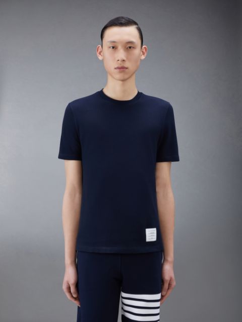 Thom Browne - Navy Classic Pique Center Back Stripe Relaxed Fit Short Sleeve Polo - 40 - Blue - Female