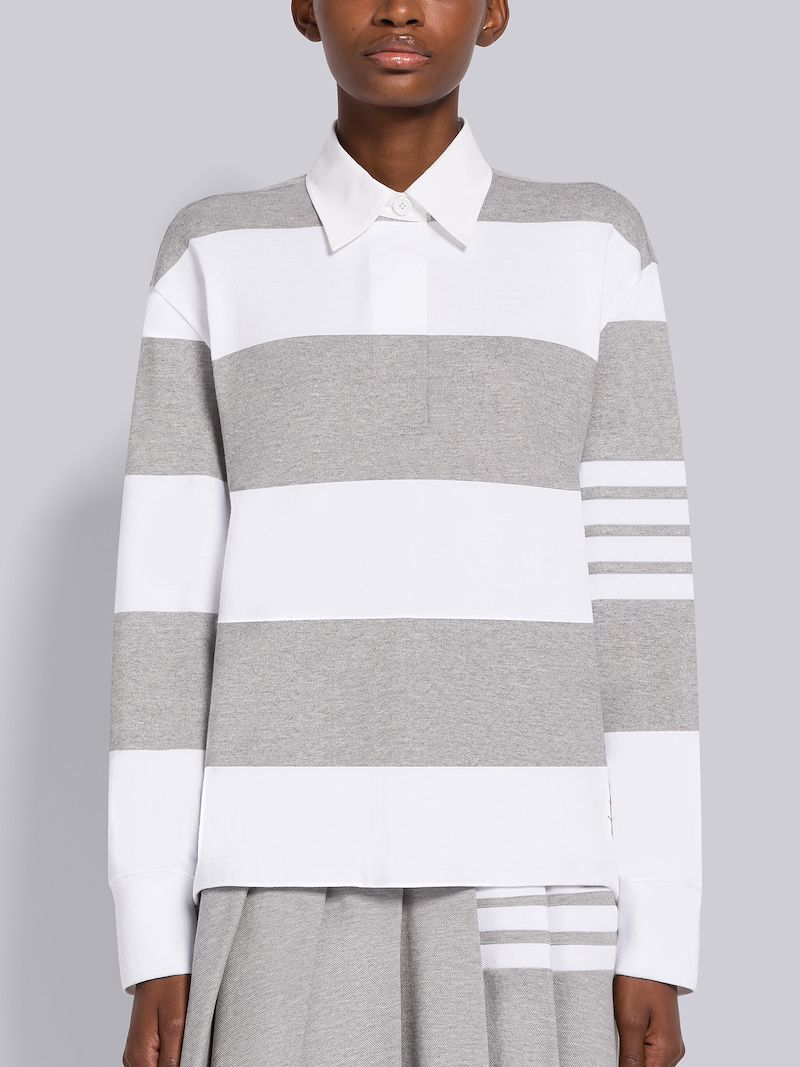 RUGBY STRIPE OVERSIZED 4-BAR LONG SLEEVE FOOTBALL POLO