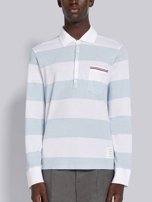 RUGBY STRIPE PIQUE LONG SLEEVE POCKET POLO