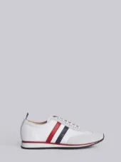 Running Shoe With Red, White And Blue Stripe In Suede & Cotton Blend Tech
