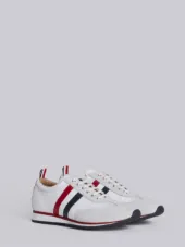 Running Shoe With Red, White And Blue Stripe In Suede & Cotton Blend Tech