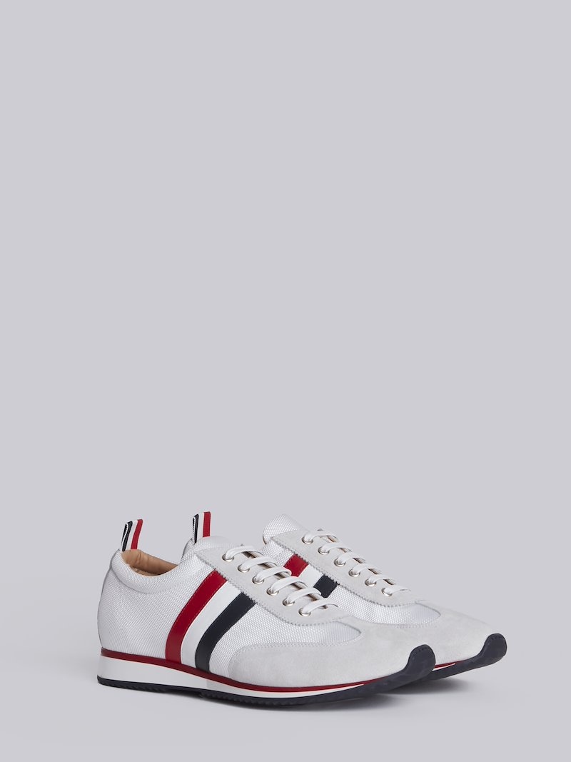 Running Shoe With Red, White And Blue Stripe In Suede & Cotton Blend ...
