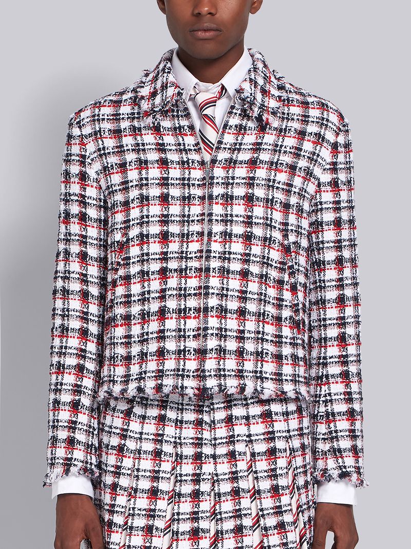 RWB Ribbon Tweed Classic Plaid Frayed Golf Jacket Thom Browne Official