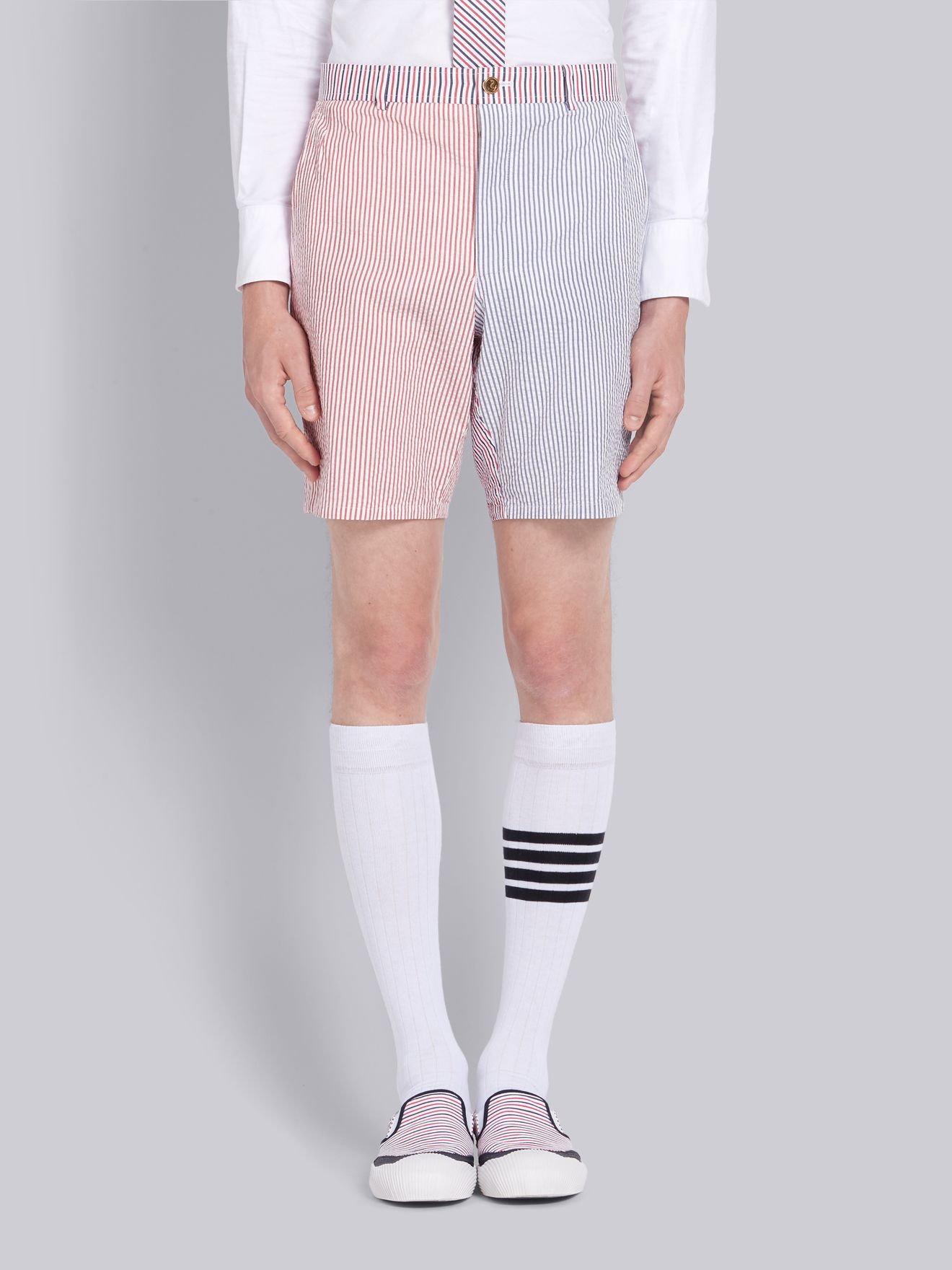 Rwb Seersucker Fun Mix Stripe Unconstructed Shorts Thom Browne 4739