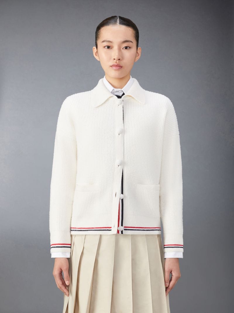 RWB stripe-detailing waffle-knit cardigan | Thom Browne