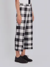 Sack Trouser With Fray In Large Buffalo Check Wool/ Cotton Sable