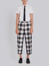 Sack Trouser With Fray In Large Buffalo Check Wool/ Cotton Sable