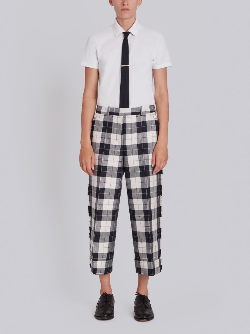 Sack Trouser With Fray In Large Buffalo Check Wool/ Cotton Sable