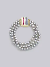 Sarah Jane Wilde X Thom Browne 18kt gold 3 strand pearl bracelet with diamonds